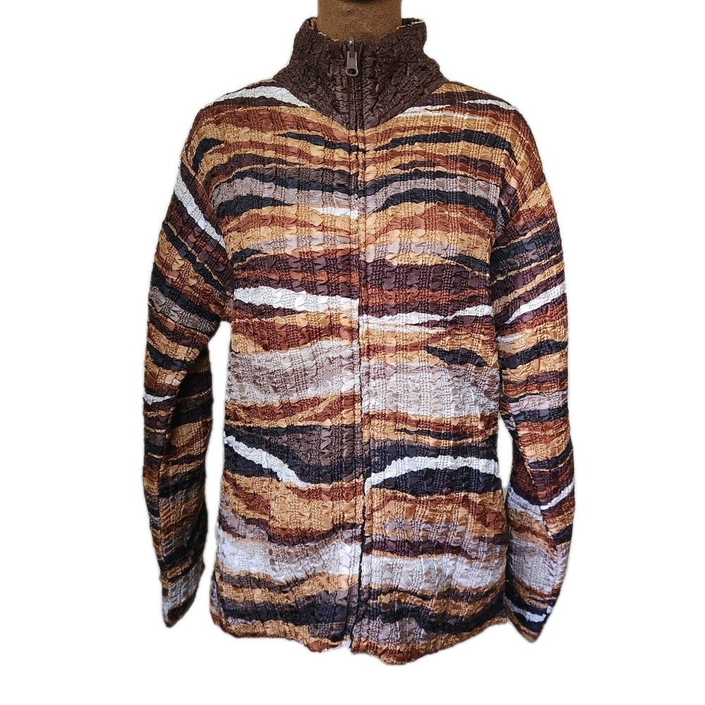 Pleats Collection by Pings Imports Zip Up‎ Jacket Size S Wave Satin Earthy Fall